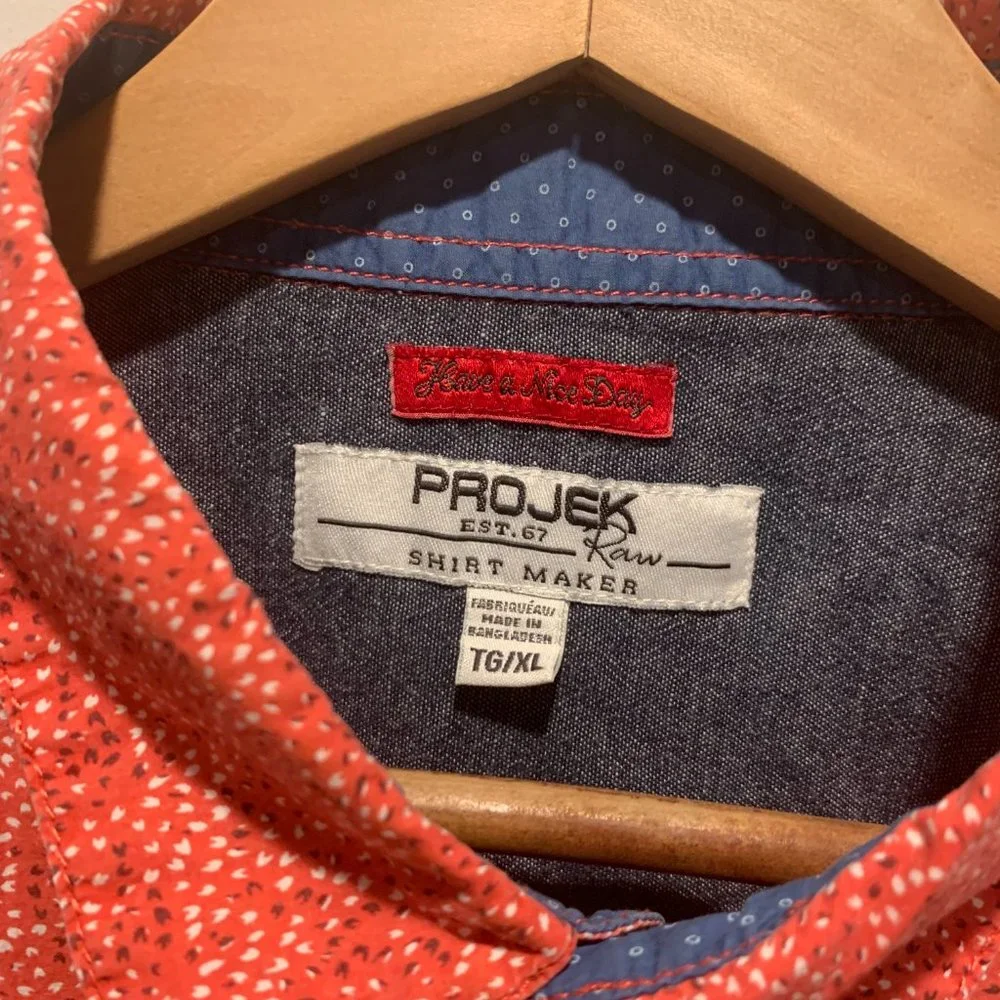 Red  Patterned Projek Raw casual button up shirt, XL - Picture 2 of 5